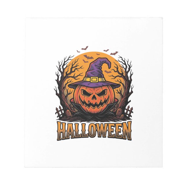 Vintage Halloween Pumpkin Witch Hat Graphic_1 Notepad (Front)