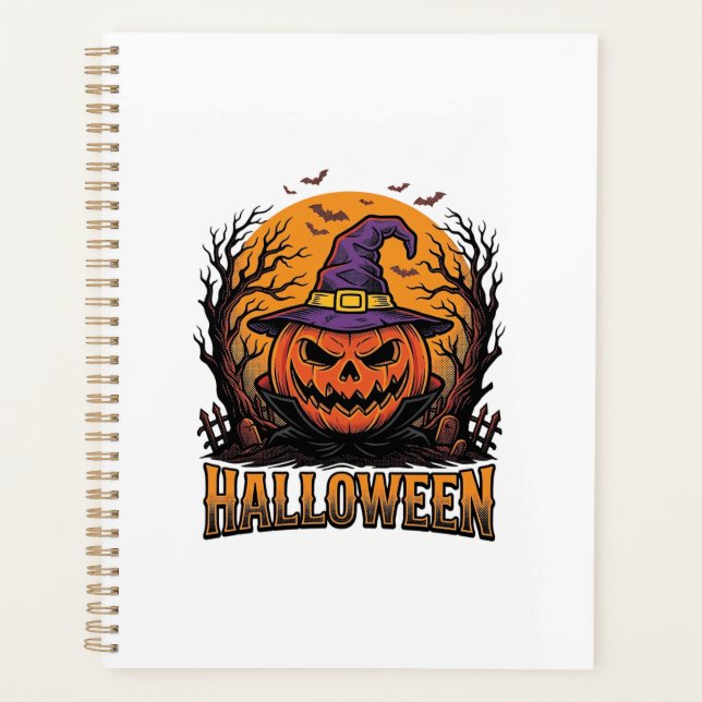 Vintage Halloween Pumpkin Witch Hat Graphic_1 Planner (Front)