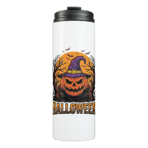 Vintage Halloween Pumpkin Witch Hat Graphic_1 Thermal Tumbler