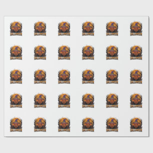 Vintage Halloween Pumpkin Witch Hat Graphic_1 Wrapping Paper