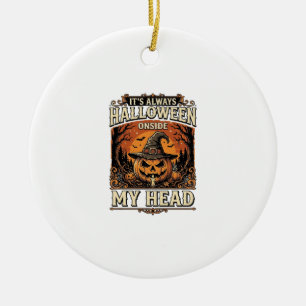 Vintage Halloween Pumpkin Witch Hat Shirt Design_1 Ceramic Tree Decoration