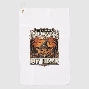 Vintage Halloween Pumpkin Witch Hat Shirt Design_1 Golf Towel