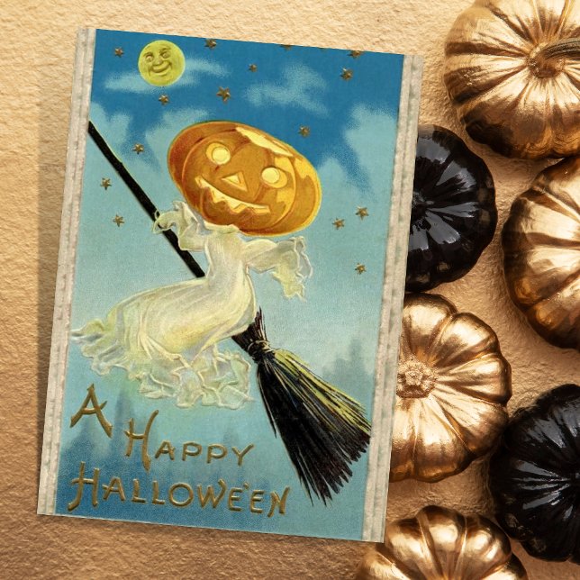 Vintage Halloween Pumpkin Witch On a Broom (Creator Uploaded)