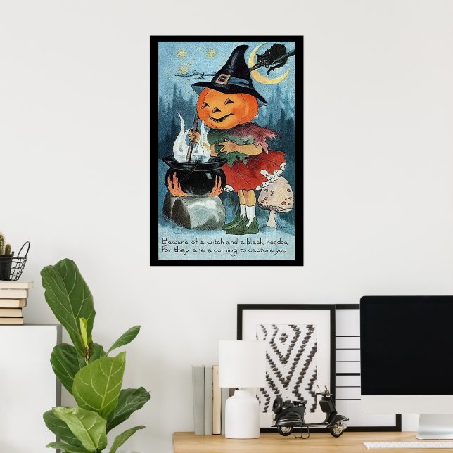 Vintage Halloween Pumpkin Witch Poster (Home Office)