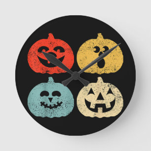 Vintage Halloween Pumpkin Women, Men, Kids, Funny Round Clock