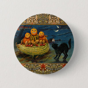 Vintage Halloween Pumpkins Black Cat 6 Cm Round Badge