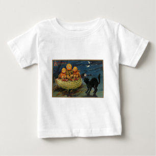 Vintage Halloween Pumpkins Black Cat Baby T-Shirt