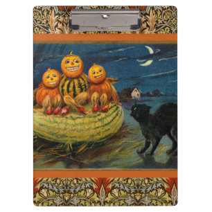Vintage Halloween Pumpkins Black Cat Clipboard