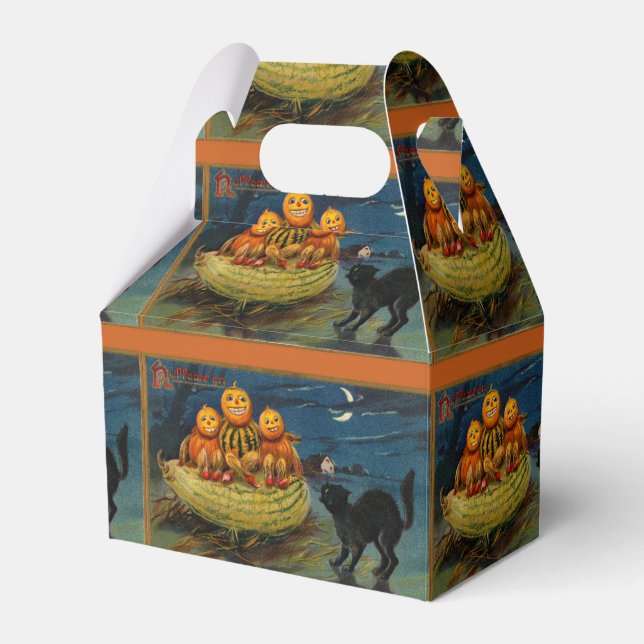 Vintage Halloween Pumpkins Black Cat Favour Box (Front Side)