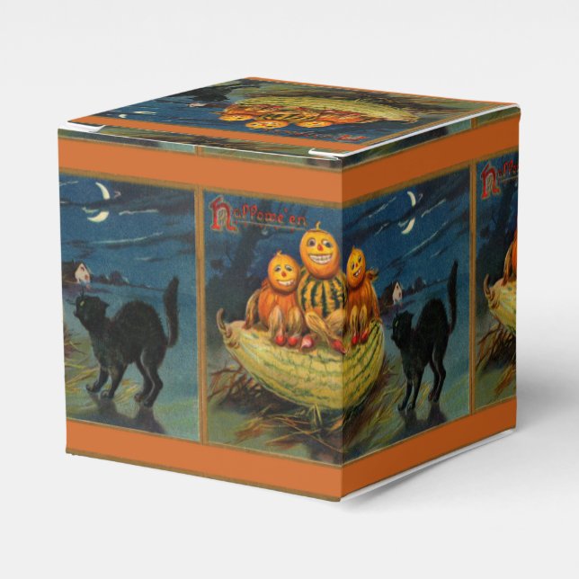 Vintage Halloween Pumpkins Black Cat Favour Box (Front Side)