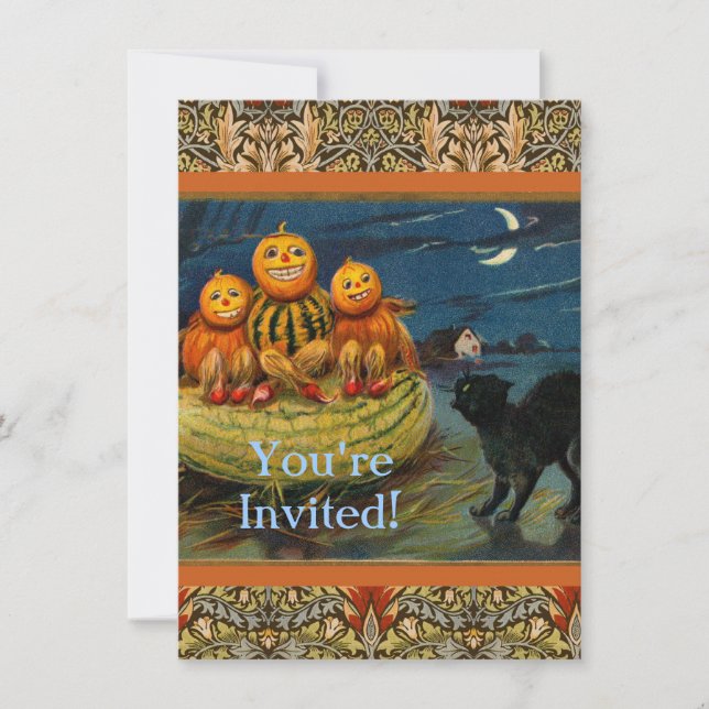Vintage Halloween Pumpkins Black Cat Invitation (Front)