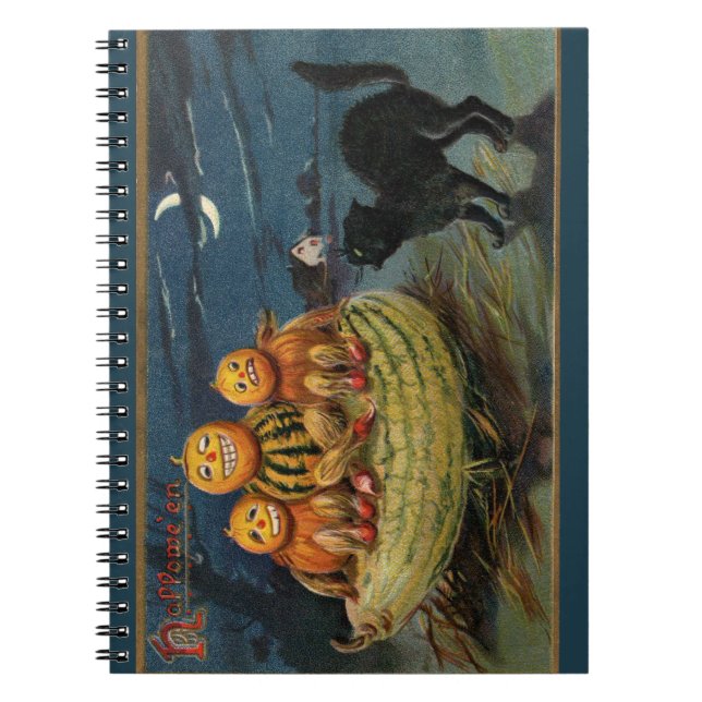 Vintage Halloween Pumpkins Black Cat Notebook (Front)