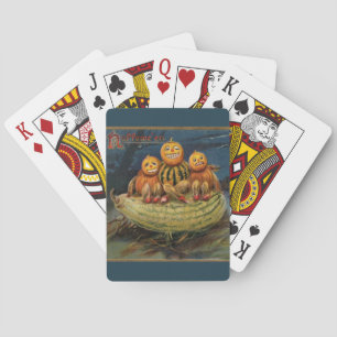 Vintage Halloween Pumpkins Black Cat Playing Cards