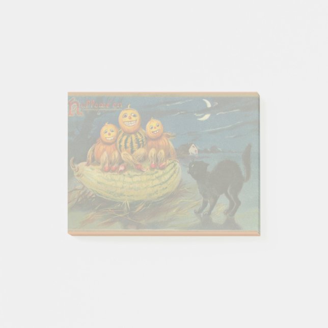 Vintage Halloween Pumpkins Black Cat Post-it Notes (Front)