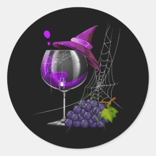 Vintage Halloween Purple Grape Wine Glass Witch Ha Classic Round Sticker
