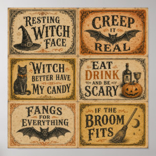 Vintage Halloween Quote Cards Typography Poster