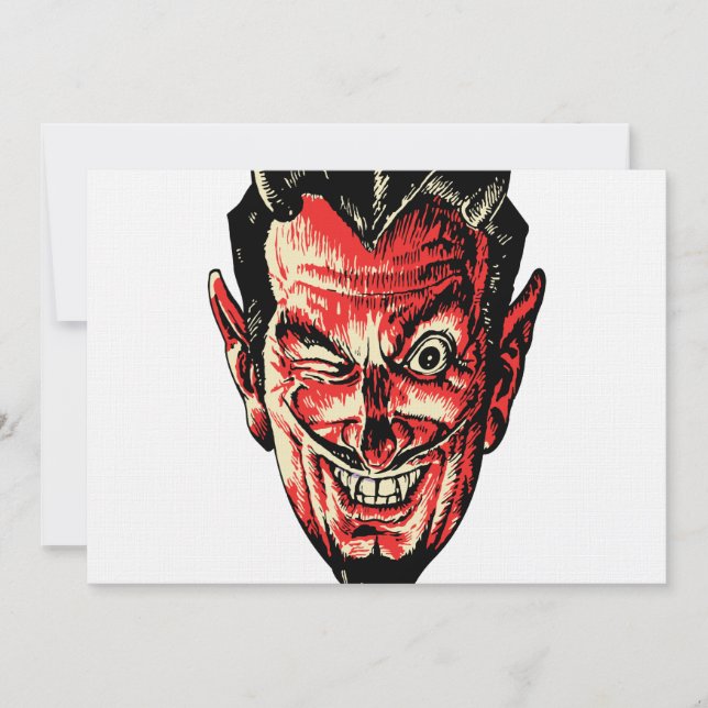 Vintage Halloween Red Devil Head Card (Front)