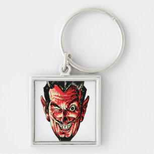 Vintage Halloween Red Devil Head Key Ring