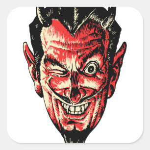 Vintage Halloween Red Devil Head Square Sticker