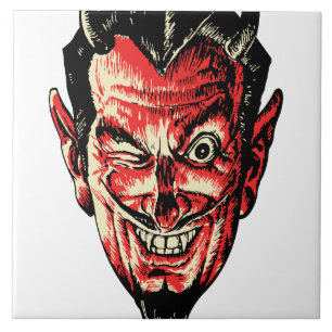 Vintage Halloween Red Devil Head Tile