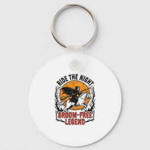 Vintage Halloween Rider Broom-Free Spooky Art_1 Key Ring