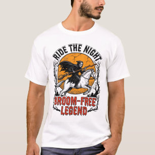 Vintage Halloween Rider Broom-Free Spooky Art_1 T-Shirt