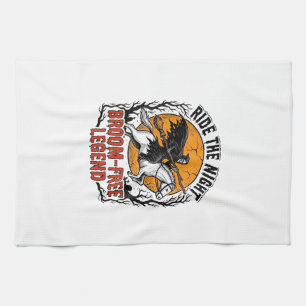 Vintage Halloween Rider Broom-Free Spooky Art_1 Tea Towel