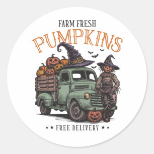Vintage Halloween Scarecrow Farm Fresh Pumpkins  Classic Round Sticker