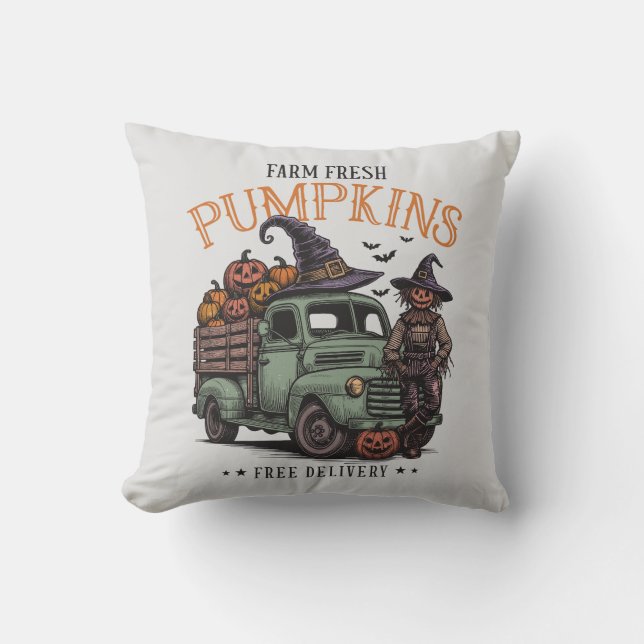 Vintage Halloween Scarecrow Farm Fresh Pumpkins  Cushion (Front)