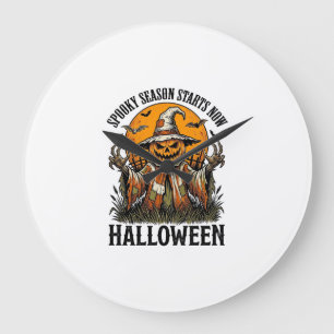 Vintage Halloween Scarecrow Pumpkin Witch Shirt_1 Large Clock