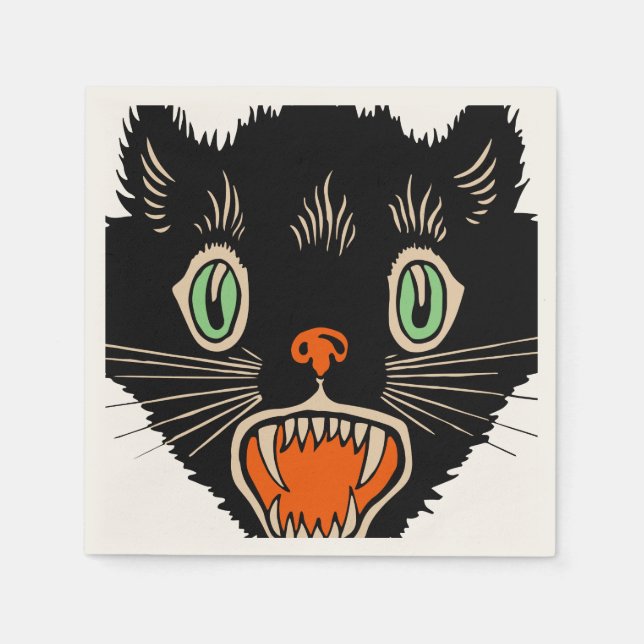 Vintage Halloween Scared Black Cat Napkin (Front)