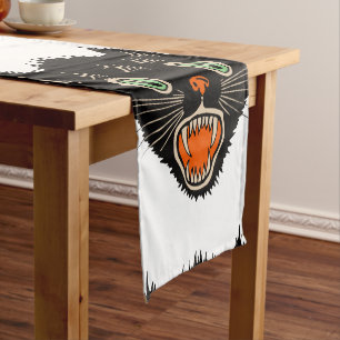 Vintage Halloween Scared Black Cat Short Table Runner