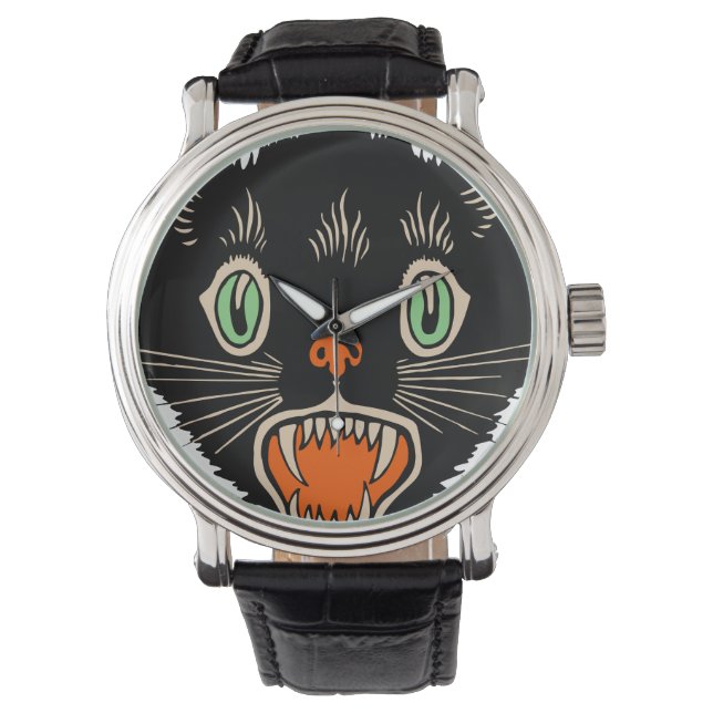 Vintage Halloween Scared Black Cat Watch (Front)