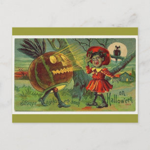 vintage-halloween-scared-girl-owl-pumpkin-card postcard