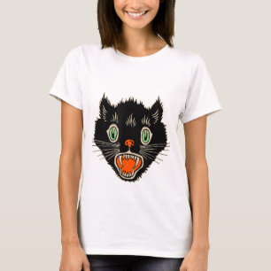 Vintage Halloween Scary Black Cat Horror Gift Desi T-Shirt