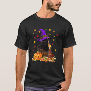 Vintage Halloween Scary Black Cat Witch Hat Moon W T-Shirt