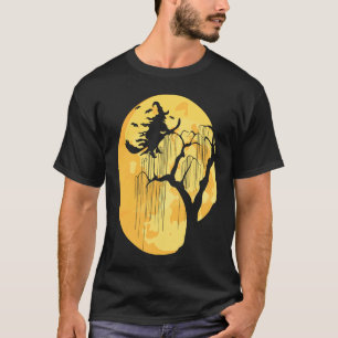 Vintage Halloween Scary Black Cat Witch Hat Moon W T-Shirt