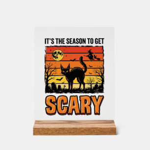 Vintage Halloween Scary Cat Witch Shirt Design_1 Acrylic Sign