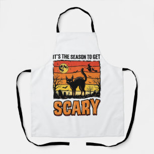 Vintage Halloween Scary Cat Witch Shirt Design_1 Apron
