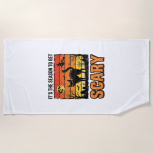 Vintage Halloween Scary Cat Witch Shirt Design_1 Beach Towel