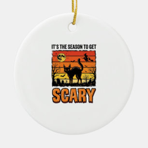 Vintage Halloween Scary Cat Witch Shirt Design_1 Ceramic Tree Decoration
