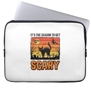 Vintage Halloween Scary Cat Witch Shirt Design_1 Laptop Sleeve