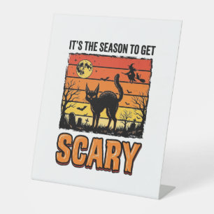 Vintage Halloween Scary Cat Witch Shirt Design_1 Pedestal Sign