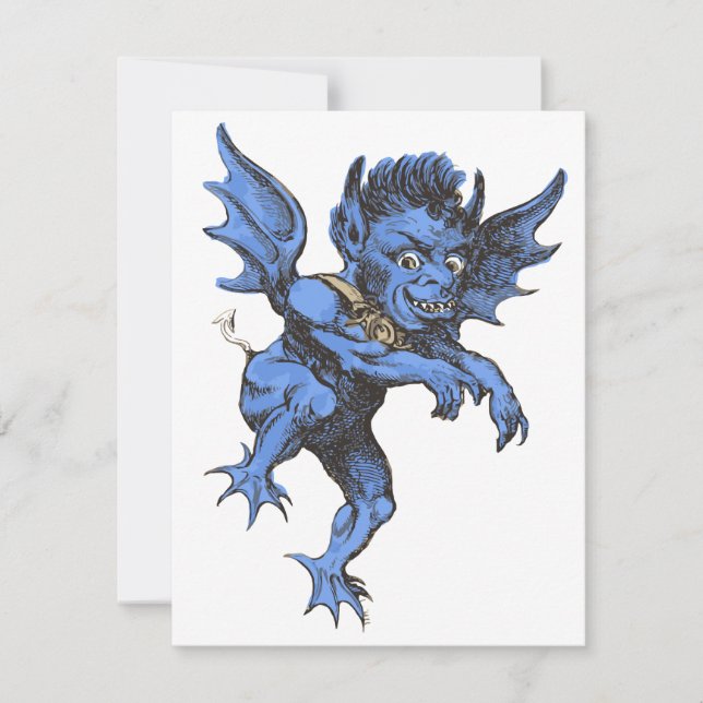 Vintage Halloween, Scary Evil Gargoyle Demon Card (Front)