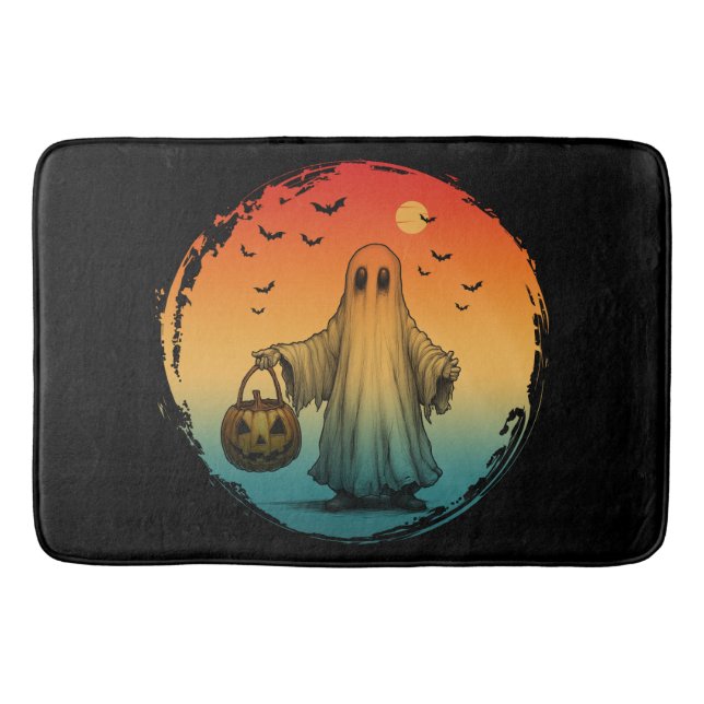 vintage halloween scary ghost pumpkin bats bath mat (Front)