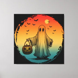 vintage halloween scary ghost pumpkin bats canvas print