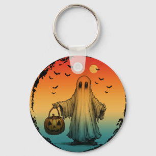 vintage halloween scary ghost pumpkin bats key ring