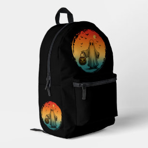 vintage halloween scary ghost pumpkin bats printed backpack
