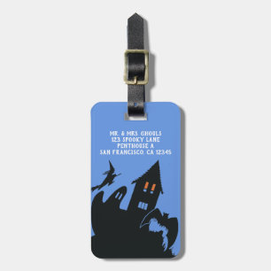 Vintage Halloween, Scary Haunted House and Witch Luggage Tag