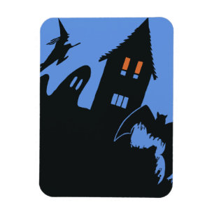 Vintage Halloween, Scary Haunted House and Witch Magnet